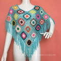 Hand hook colorful crochet lace flower dress accessories beach sun protection tassel shawl cape scarf vest